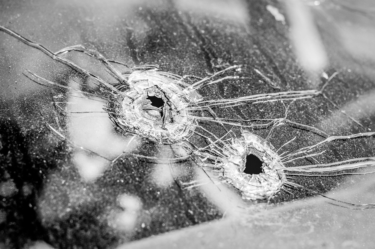 gun shots, windshield, auto, car, vehicle, bullet holes, shots fired, automobile, shattered, broken, shattered glass, wreck, car wallpapers, black and white, monochrome